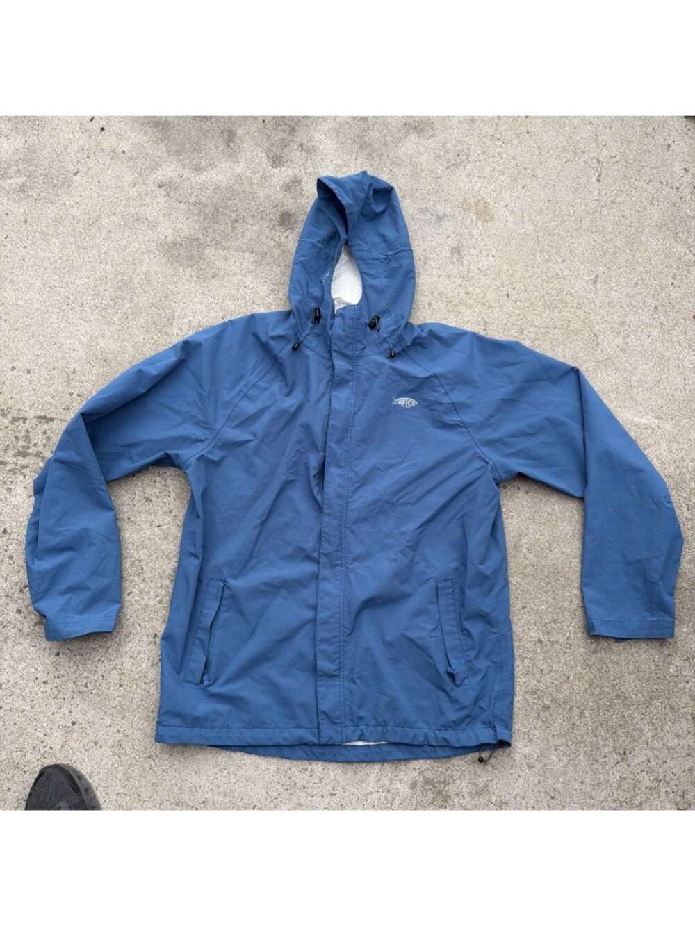 AFTCO AFTECH Jacket Mens XL Blue Hooded Windbreaker Fishing Zip Outdoor Vented